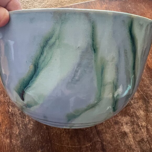 Handmade Large Blue Swirl Pottery Bowl - Picture 4 of 5